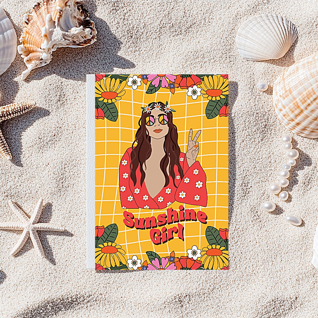 Retro Hippy Sunshine Girl Birthday Card