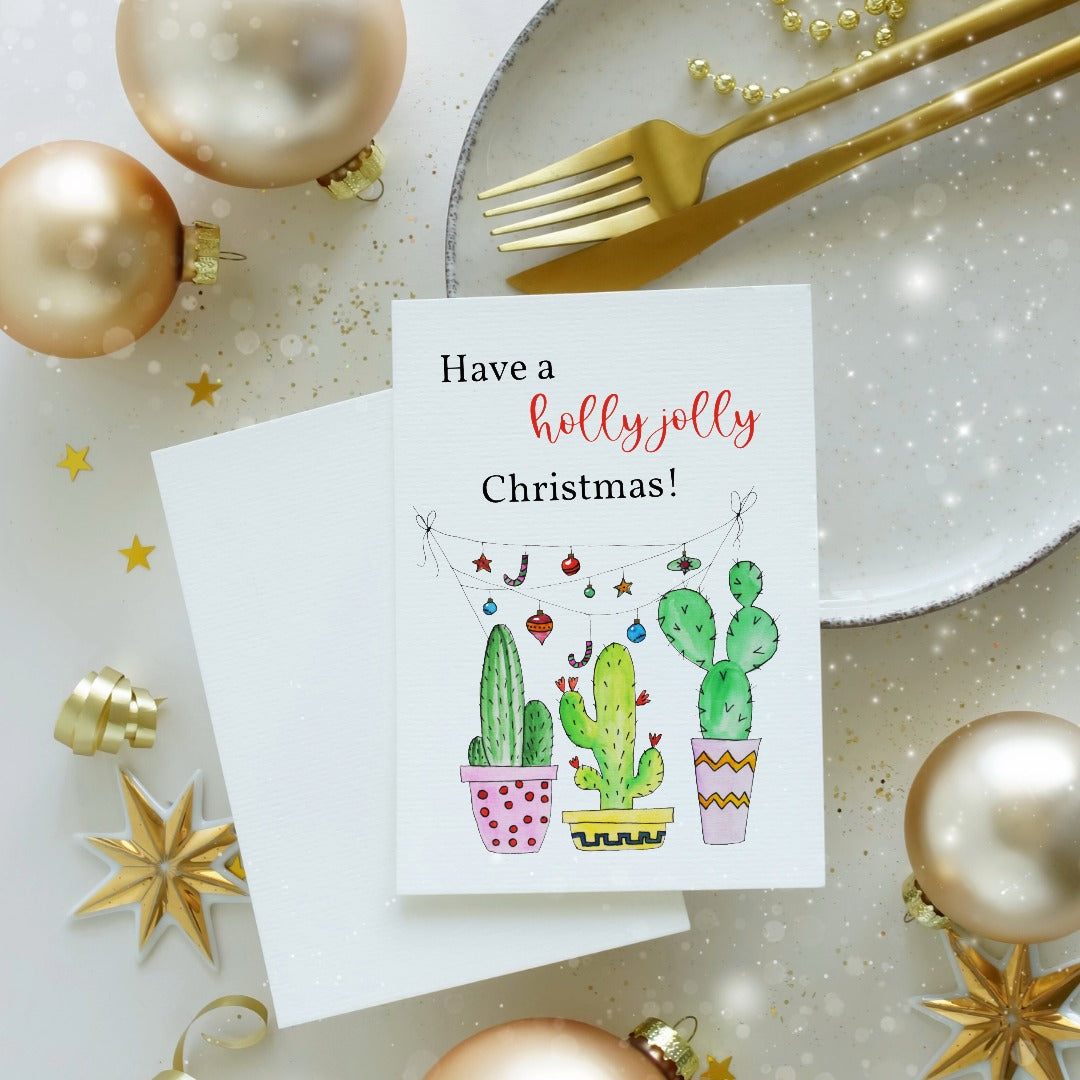 5-Pack Holly Jolly Cactus Christmas Cards – 4x6 with Envelopes & Stickers