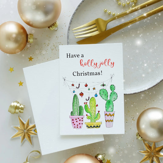 5-Pack Holly Jolly Cactus Christmas Cards – 4x6 with Envelopes & Stickers