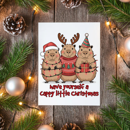 5-Pack Capybara Christmas Cards – 4x6 with Envelopes & Stickers