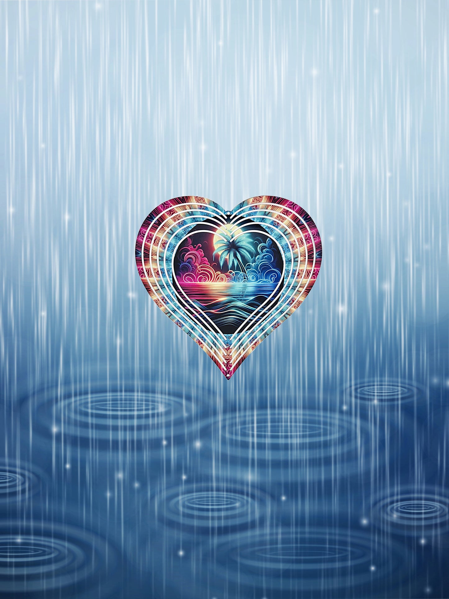 Heart Neon Beach Scene 8" Wind Spinner