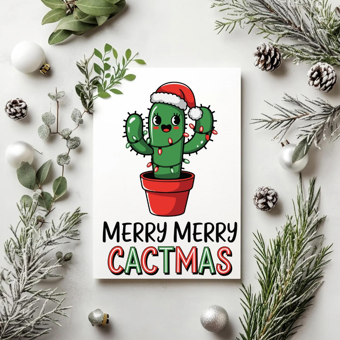 5-Pack Merry Cactmas Christmas Cards – 4x6 with Envelopes & Stickers
