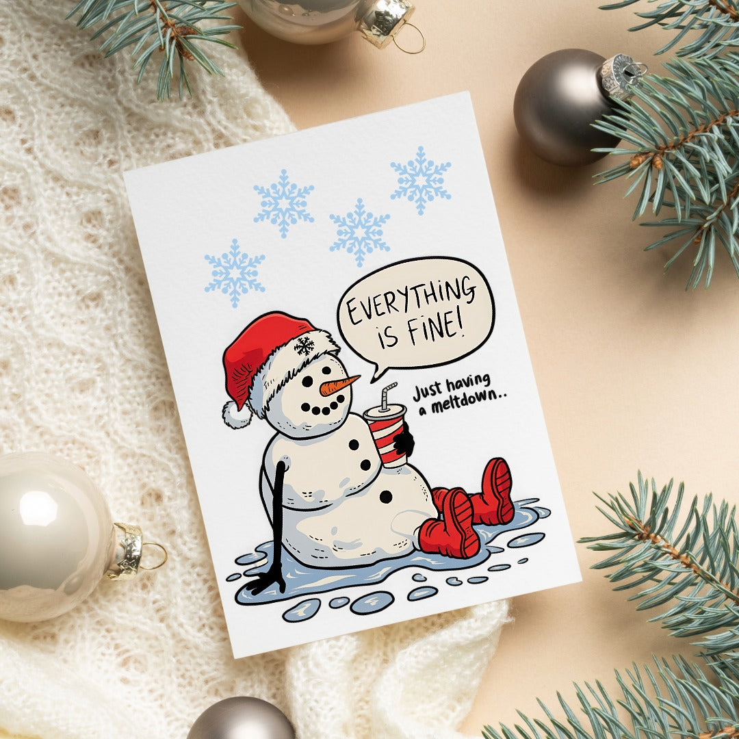 5-Pack Snowman "Everything is Fine" Christmas Cards – 4x6 with Envelopes & Stickers