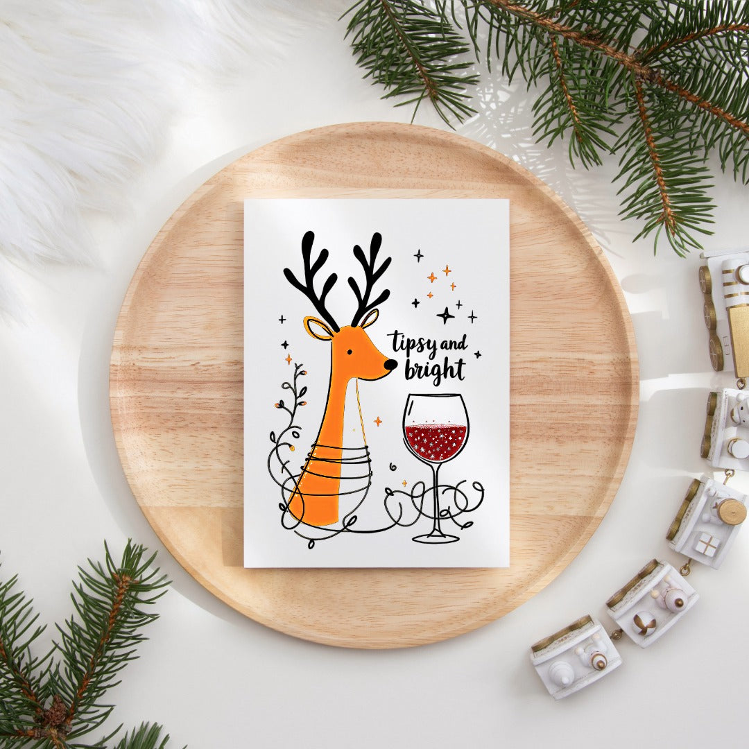 5-Pack Tipsy and Bright Christmas Cards – 4x6 with Envelopes & Stickers