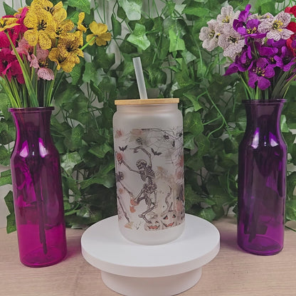Skeleton Halloween 16oz Glass Jar Clear or Frosted (Multiple Designs Available)