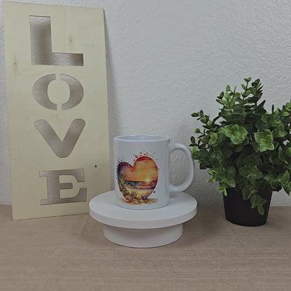 Beautiful Beach Scene in Heart Mug