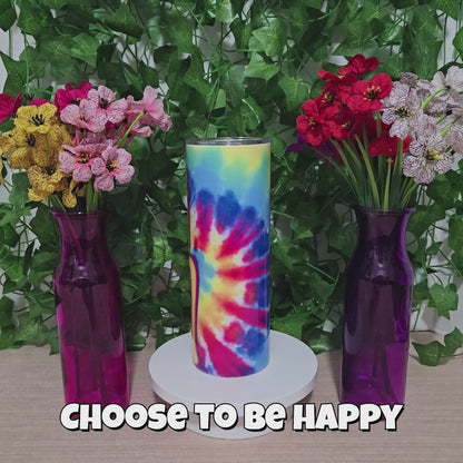Rainbow Groovy Tye Dye "Choose Happy" Tumbler