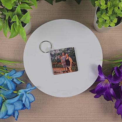 Square Double Sided Personalized Photo and Text Key Chain