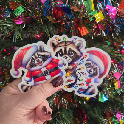 Festive Racoon Christmas Stickers