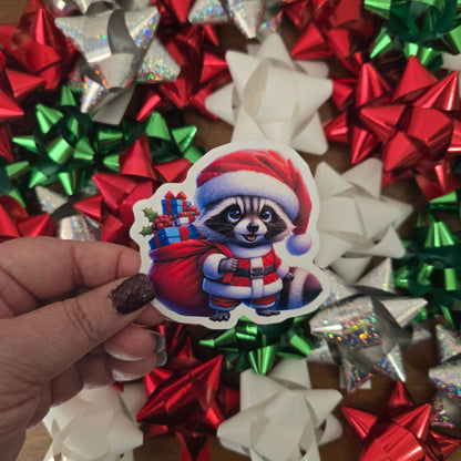 Festive Racoon Christmas Stickers
